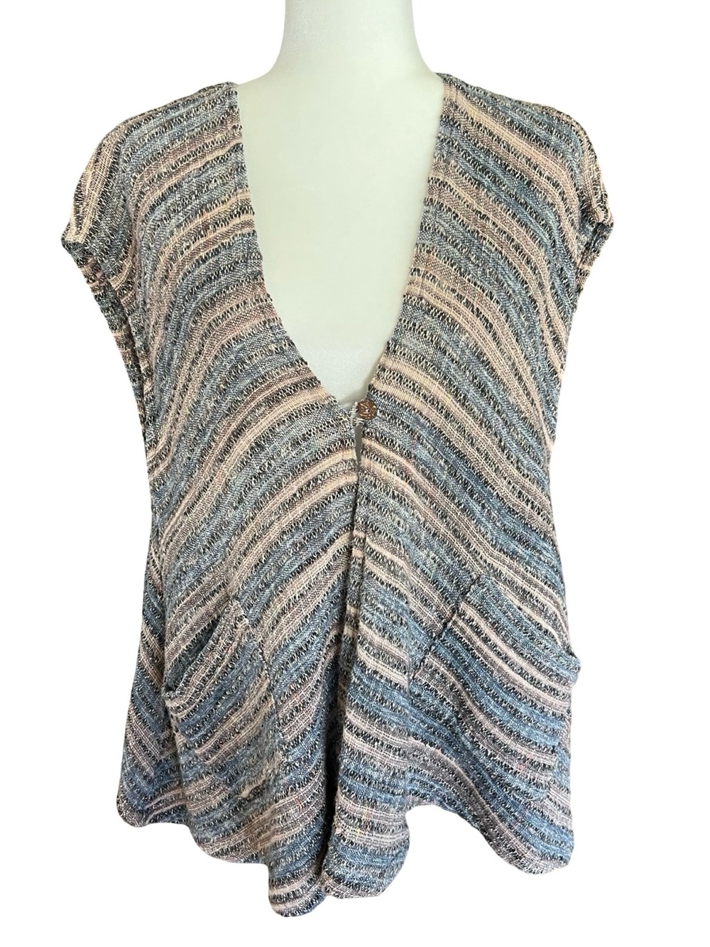 VTG Yasuko Kurisaka Lagenlook Boho Knit Art-to-Wear Asymmetrical OS Artisan Top